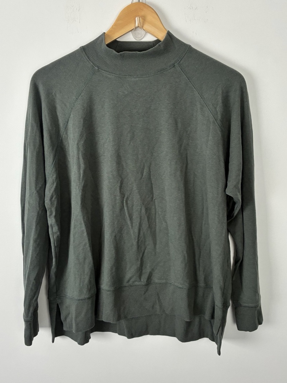 Eileen Fisher Dark Olive Green Mock Neck Sweater Earthy Gorpcore Minimalist S